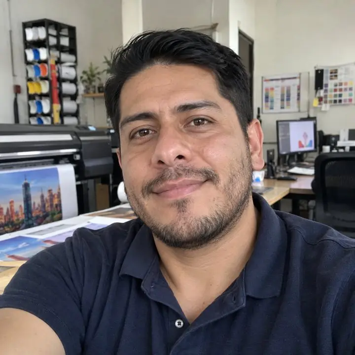 Rafael Martínez en su taller de sublimación en Bogotá